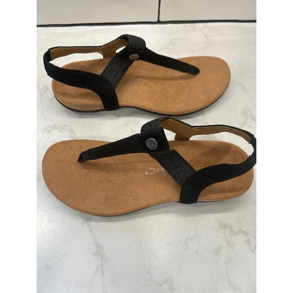 Vionic Brea Sandals Women 7.5 Black Comfortable Orthotic T-Strap Slingback